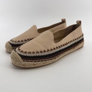 Chicos‎ Giada Deco Nude Leather Espadrille Flats Leopard Insole Womens 10 M Tan